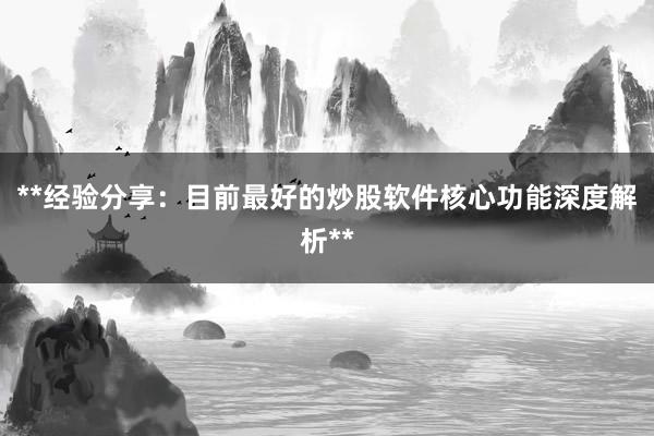**经验分享：目前最好的炒股软件核心功能深度解析**