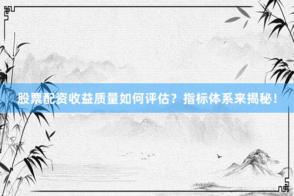 股票配资收益质量如何评估？指标体系来揭秘！