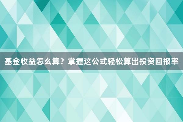 基金收益怎么算？掌握这公式轻松算出投资回报率
